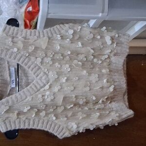 Zara Beige Knit Vest with Floral Details
